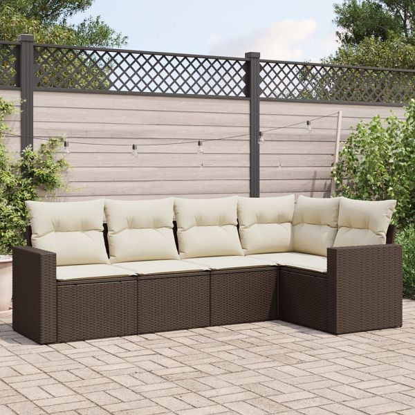 vidaXL 5-teilig Garten-Sofagarnitur mit Kissen Braun Poly Rattan, 3251270