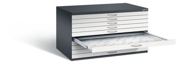 C+P Flachablageschrank Serie 7100_7200, H760xB1350xT960mm, Farbe: Schwarzgrau / Lichtgrau, Bügelgriff, 7201-000 S10272