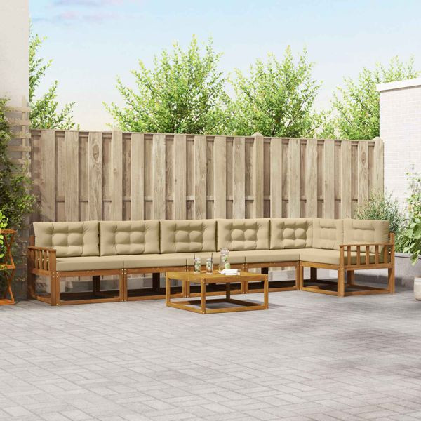 vidaXL Outdoor-Sofagarnitur mit Kissen 7-teilig Natur und Beige, 3367681