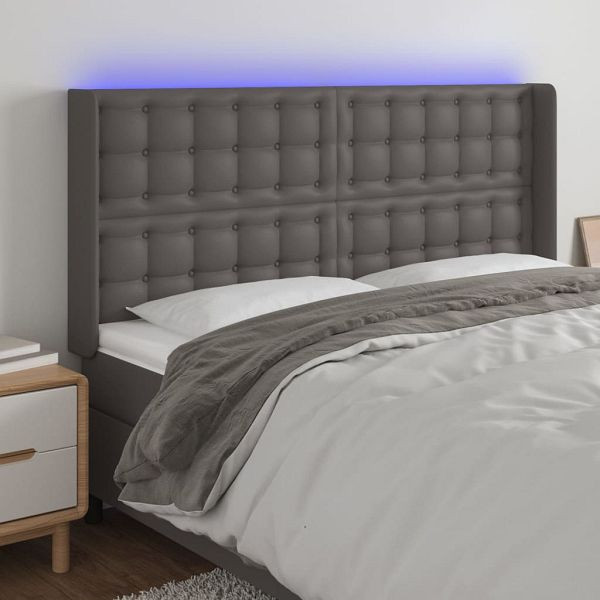 vidaXL LED Kopfteil Grau 203x16x118/128 cm Kunstleder, 3124160