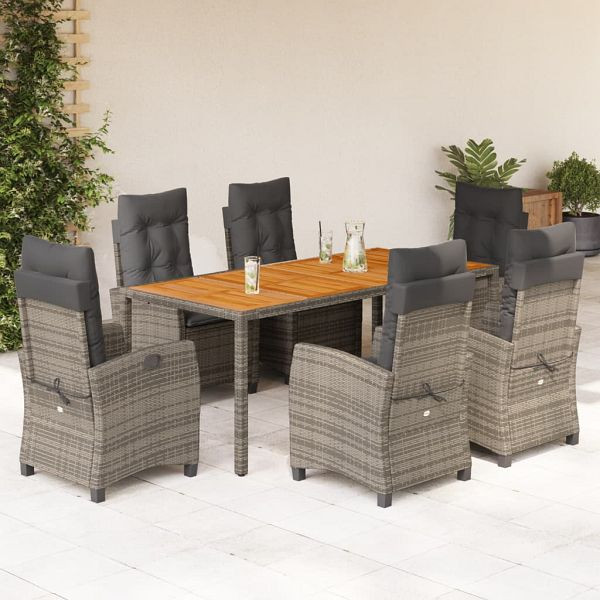vidaXL 7-teilig Garten-Essgruppe mit Kissen Grau Poly Rattan, 3212677