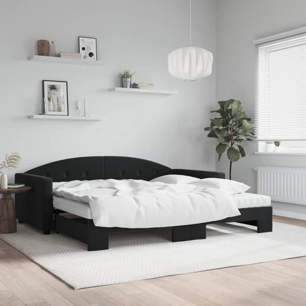 vidaXL Tagesbett Ausziehbar mit Matratzen Schwarz 100x200 cm Samt, 3197336