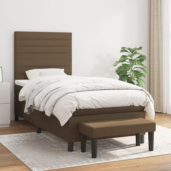 vidaXL Boxspringbett mit Matratze Dunkelbraun 90x200 cm Stoff, 3136648