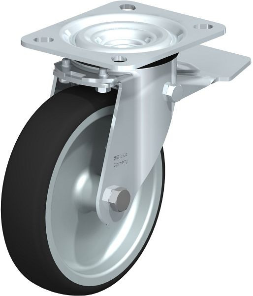 Blickle L-PATH 125G-ST Stahlblech-Lenkrolle, mittelschwere Ausführung, mit Anschraubplatte & Feststeller, Thermoplastisches Polyurethan, Grau, 852199