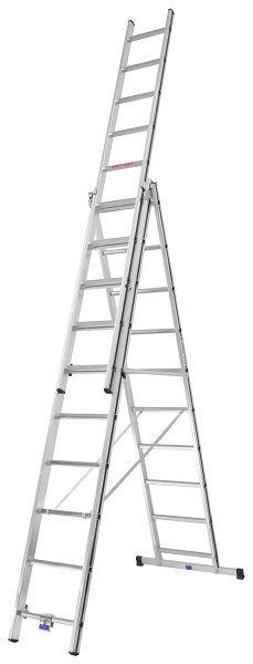 ALU-PRO Mehrzweckleiter dreiteilig, 3x10 Sprossen, Länge eingefahren 2,88 m / ausgefahren 6,52 m, 7004730