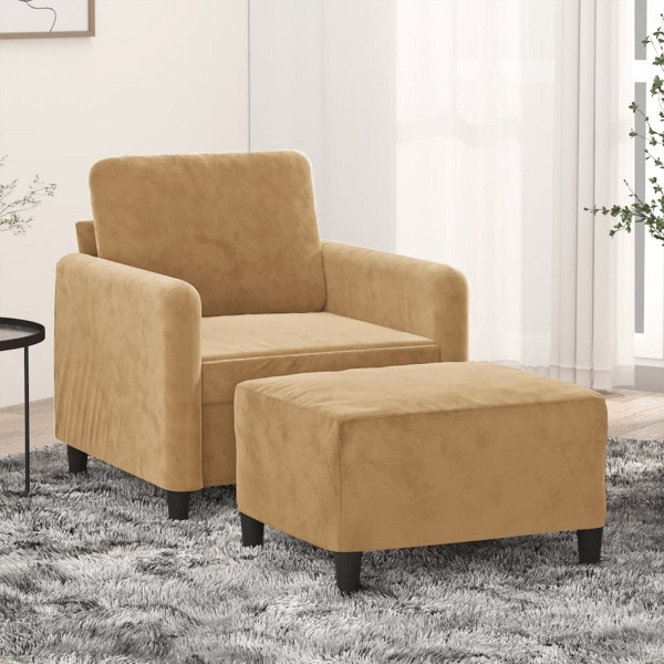 vidaXL Sessel mit Hocker Braun 60 cm Samt, Füllung: Schaumstoff, 3201171