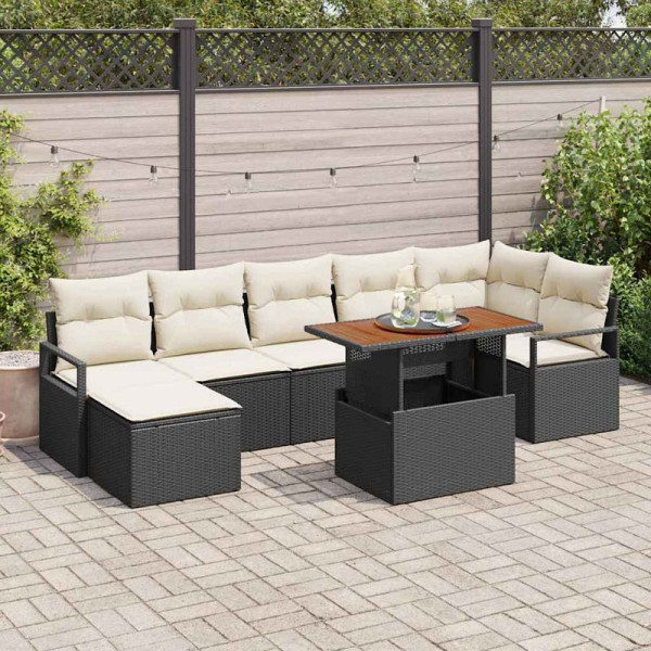 vidaXL Garten Essgruppe mit Kissen, 8er Set, Schwarz und Creme, 3349739