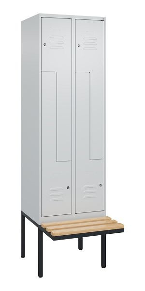 C+P Z-Spind Classic PLUS, Bank, 4 Abteile, 2120x600x815mm, 7035/7035, Zylinderschlösser, Buche-Sitzleisten, 0800437-204 S10024