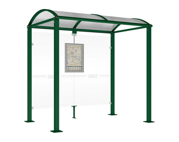 Procity Wartehalle Vierkantrohr - Ohne Seitenverkleidungen, Farbe RAL 6005, Maße: Breite 2500 x Höhe 2560 x Tiefe 1600 mm, 529208.6005