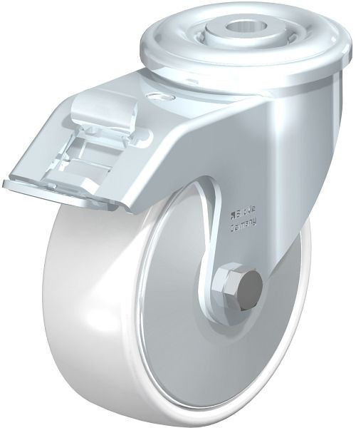 Blickle LER-PO 100R-FI-FA Stahlblech-Lenkrolle mit Rückenloch & Feststeller, Polyamid, Weiß, 749755