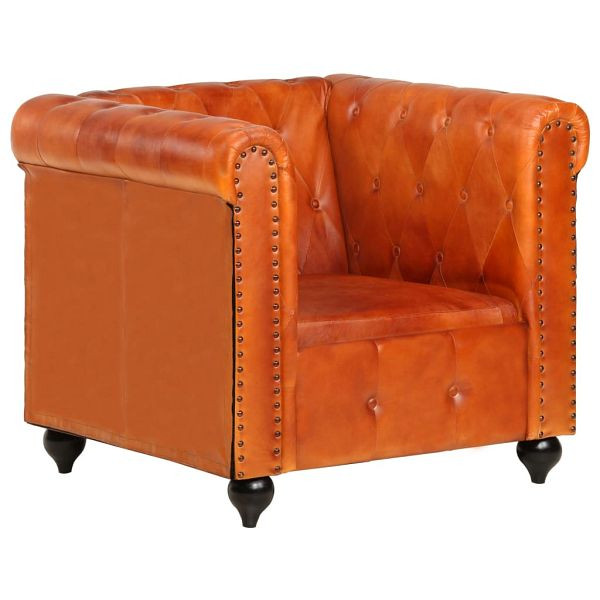 vidaXL Chesterfield-Sessel Hellbraun Echtleder, Material: Echtleder, Massives Mangoholz, 283754
