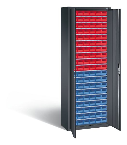 C+P Magazinschrank Serie 13, H1980xB700xT300mm, Farbe: Schwarzgrau, Muldengriff, 133113-23 S10042