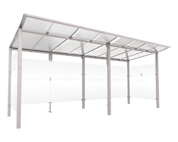 Procity Raucherunterstand Modulo - Ohne Frontverkleidung - Tiefe 1990 mm, Farbe RAL 7044, Maße: Breite 5000 x Höhe 2250 x Tiefe 2000 mm, 529573.7044
