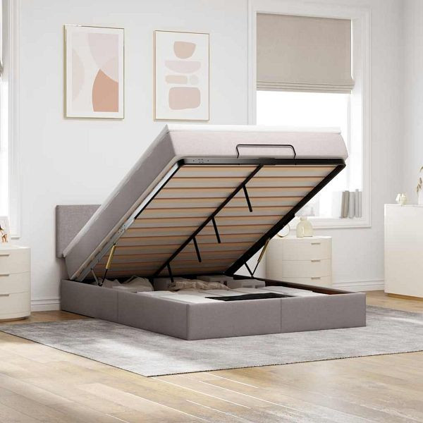 vidaXL Ottomane Bett mit Matratze & LEDs Taupe 140x200 cm Stoff, 3312233