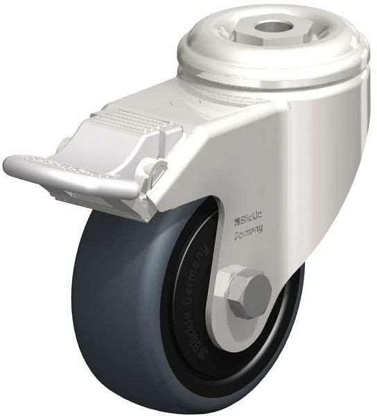 Blickle LKRXA-TPA 80KD-11-FI-ELS-FK Edelstahl-Apparate-Lenkrolle mit Rückenloch & Feststeller, Thermoplastisches Gummi-Elastomer, Grau, 626788