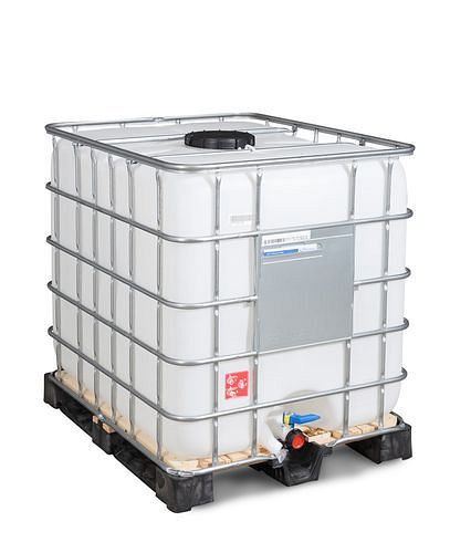 DENIOS Recobulk IBC Container, Holz-Palette, 1000 l, Öffnung NW225, Auslauf NW50, 266177