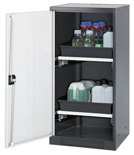 asecos Chemikalienschrank Systema-T CS-52L, Korpus anthrazit, Flügeltüren weiß, 2 Tablarauszüge, 208625
