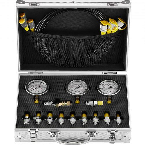 VEVOR Hydraulikdruck-Testset, 250 / 400 / 600 bar, 3 Messgeräte, 11 Kupplungen, 3 Schläuche, mit Tragetasche, JXYBZ3T11G0050BLLV0