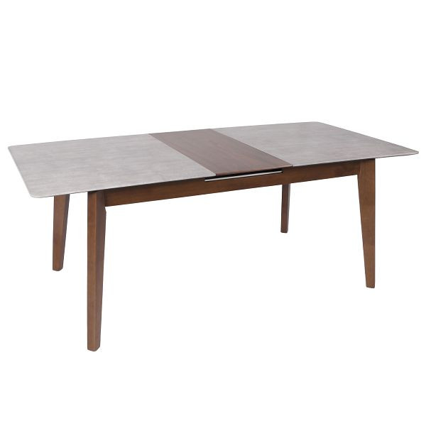 Mendler Esszimmertisch HWC-M57, Esstisch, Massiv-Holz Laminat Melamin 160-200x90cm, ausziehbar Beton-Optik, braune Beine, 103992