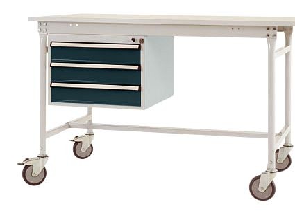 Manuflex Gehäuse-Unterbau mobil, Nutzhöhe 3 Schubfächer mm mit anthrazit RAL 7016, für Tischtiefe 800 mm, Anthrazit, ZB4632.7016