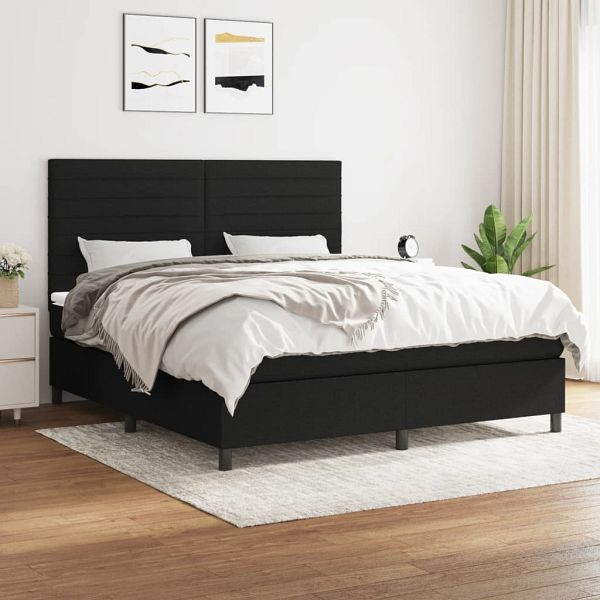 vidaXL Boxspringbett mit Matratze Schwarz 160x200 cm Stoff, 3141867