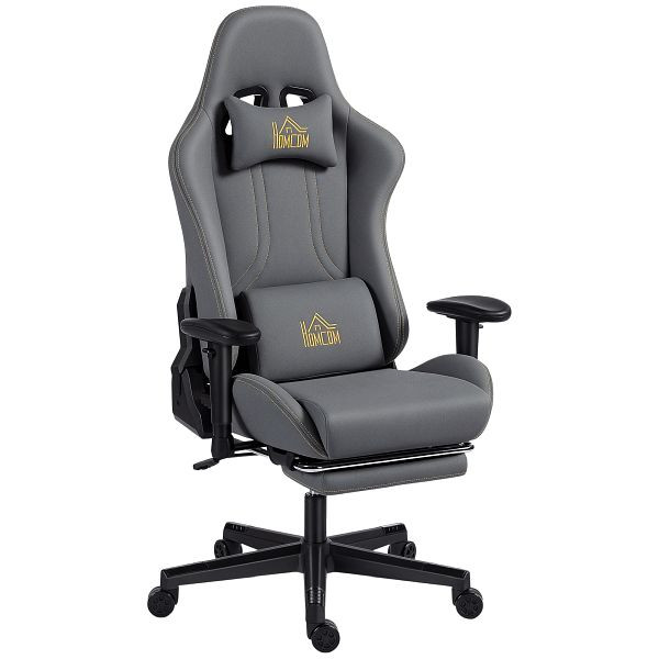 HOMCOM Ergonomischer Gaming-Stuhl mit 3D-Armlehnen, verstellbar, rollbarer Schreibtischstuhl mit Lendenstütze, Grau, 921-863V00CG