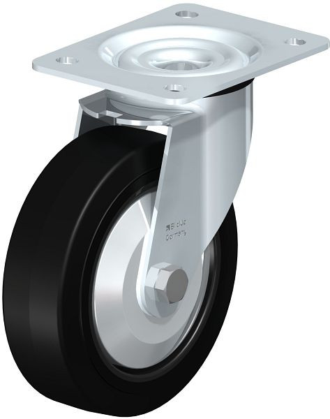 Blickle LE-POEV 160XR-FA Stahlblech-Lenkrolle mit Anschraubplatte, Elastik-Vollgummi, Schwarz, 850175