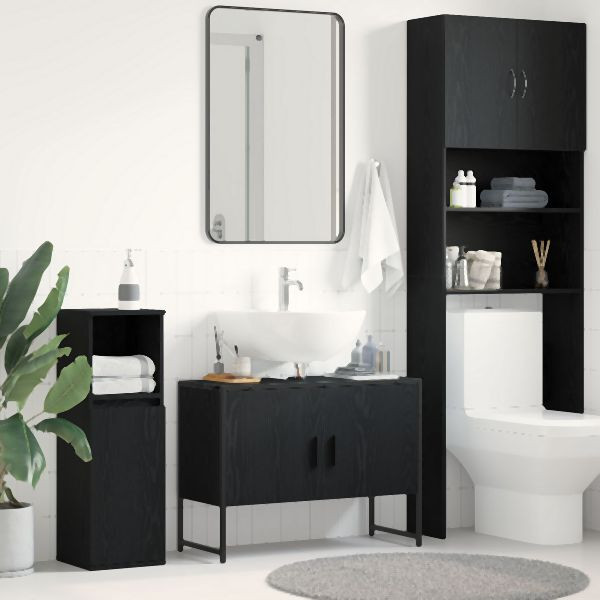 vidaXL Badezimmer Waschbecken Schrank Schwarz Eiche 80x33x60 cm Spanplatte, 863121