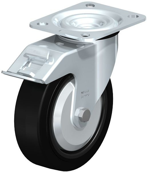 Blickle L-POEV 125KD-FI-FA Stahlblech-Lenkrolle, mittelschwere Ausführung, mit Anschraubplatte & Feststeller, Elastik-Vollgummi, Schwarz, 850571