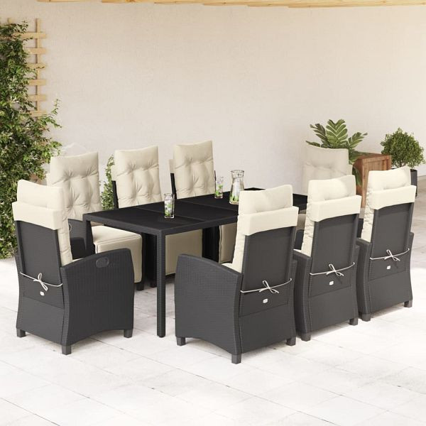 vidaXL 9-teilig Garten-Essgruppe mit Kissen Schwarz Poly Rattan, 3212887