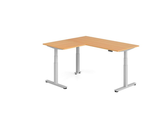 Hammerbacher Sitz-Steh-Winkeltisch 160x180cm Buche/Silber, VXDSMW1908/6/S