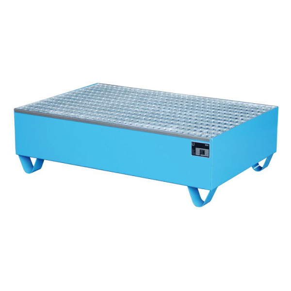 STEIN HGS Auffangwanne Serie 2000, 215 Liter, RAL 5012 lichtblau, Gesamthöhe 360 mm, lackiert, 2 x 200 Liter Fass, Gitterrost, 79194.0033