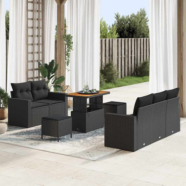 vidaXL Garten-Sofa-Set mit Kissen 8-teilig Schwarz 90 x 55 x 71 cm, 3363509