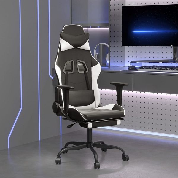 vidaXL Gaming-Stuhl mit Massage & Fußstütze Schwarz & Weiß Kunstleder, 345416