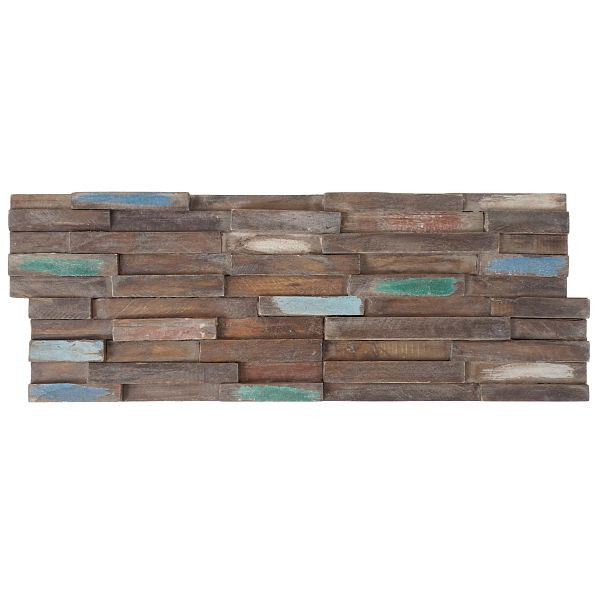 Mendler 10er-Set Teak-Holzfliesen HWC-B95 (1qm), 3D Wandfliesen Wandverkleidung Mosaikfliesen Wandpaneele vintage braun, 60904