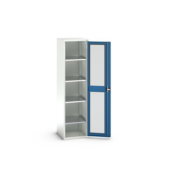 bott verso Flügeltürschrank mit Sichtfenster, mit 4 Fachböden, BxTxH: 525 x 550 x 2000 mm, Lichtgrau / Enzianblau, 16926077.11
