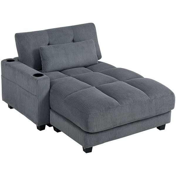 HOMCOM Sofa-Bett mit Kissen, Schaumstoff, zum Bett umwandelbar, Becherhalter, Grau, 83B-581V00CG