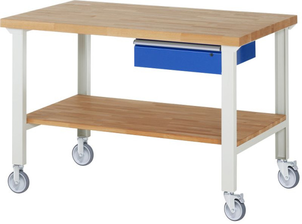 RAU Fahrbare Werkbank 7001A7, 1500x900x1000mm, je 2 Bockrollen und Lenkrollen, 05-7001A7-159B4S22.11