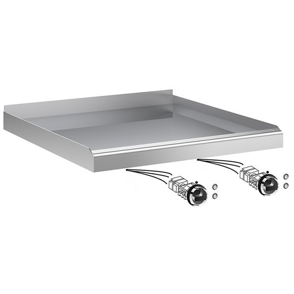 Gastro-Inox drop-in Grillplatte mit Backfläche aus Edelstahl, 1/2 glatt-1/2 gerippt, 60cm, 160.539