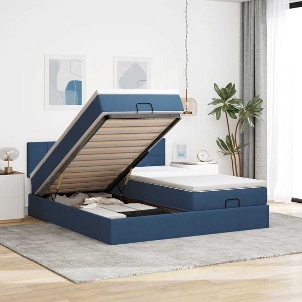 vidaXL Ottoman-Bett mit Matratzen Blau 200x200 cm Stoff, 3312007