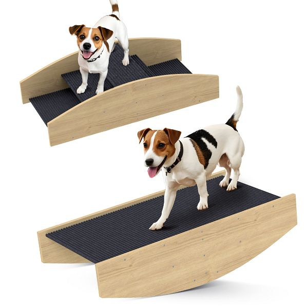 PawHut Agility Hundeschaukel, 2-in-1 Wippe und Treppe, rutschfest, Tanneholz, 80 x 39,5 cm, D07-051V00ND