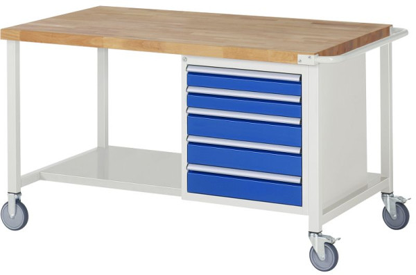 RAU Fahrbare Werkbank Serie 8000, 5 x Schublade, Ablageboden, 1500x880x900 mm, 05-8171A6-159B4S.11