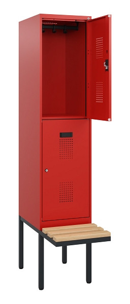 C+P Doppelstock-Spind Evolo PLUS, Bank, 2 Fächer, 1950x400x815mm, 3020/3020, Zylinderschloss, Sitzfläche Buche-Hartholz, 0493405-12 S10074