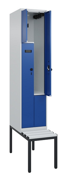 C+P Z-Spind Evolo PLUS, Bank, 2 Fächer, 2120x400x815mm, 7035/5010, Drehriegel, Sitzfläche Kunststoff, Sitzbank, 0490537-122 S10060