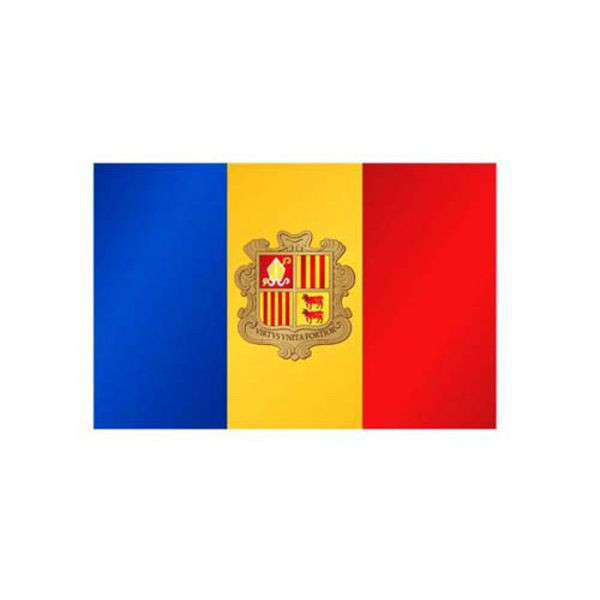 Stein HGS Länderflagge Andorra, 300 x 120 cm (Hochformat), mit Kunststoff-Karabiner, FlagTop 160 g/m², für Fahnenmasten 7 m, mit Hohlsaum für Ø 4 cm Ausleger, 26767