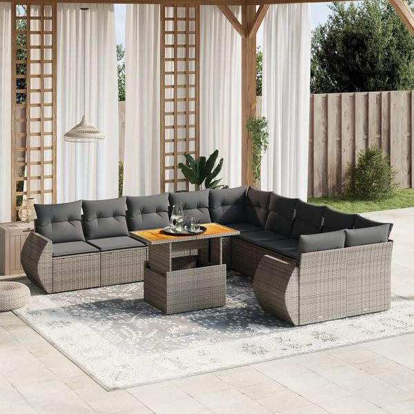 vidaXL 11-teilig Garten-Sofagarnitur mit Kissen Grau Poly Rattan, 3272390