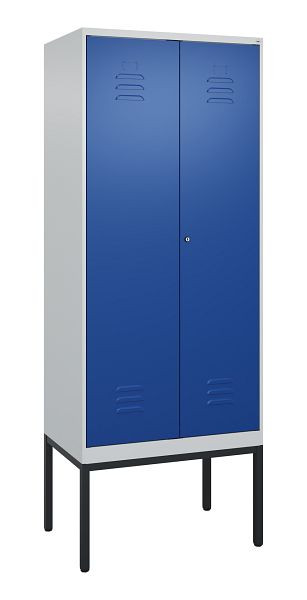 C+P Umkleidespind Classic PLUS, Doppel-Spind, Gestell, 2 Abteile, 2120x800x500mm, 7035/5010, Zylinderschloss, 0800327-22P S10018