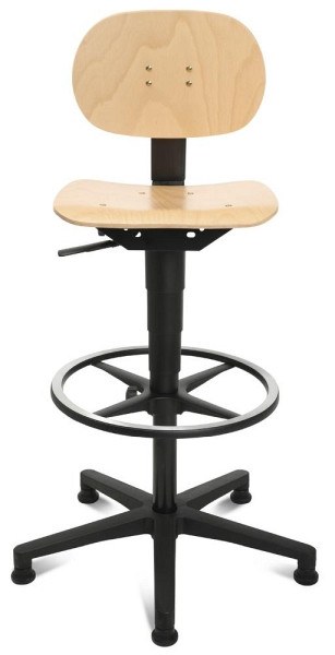 Deskin Werkstatt-/ Arbeitsdrehstuhl COMFORT WA HOLZ, Gestell Polyamid schwarz, Gleiter und Fußring, Sitz Schichtholz, buchefarbig, 330446