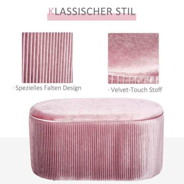 HOMCOM Sitzbank Polsterbank mit Stauraum Truhenbank für Wohnzimmer französische Stil Samt elegant Rosa 81 x 40 x 41 cm, 838-085PK
