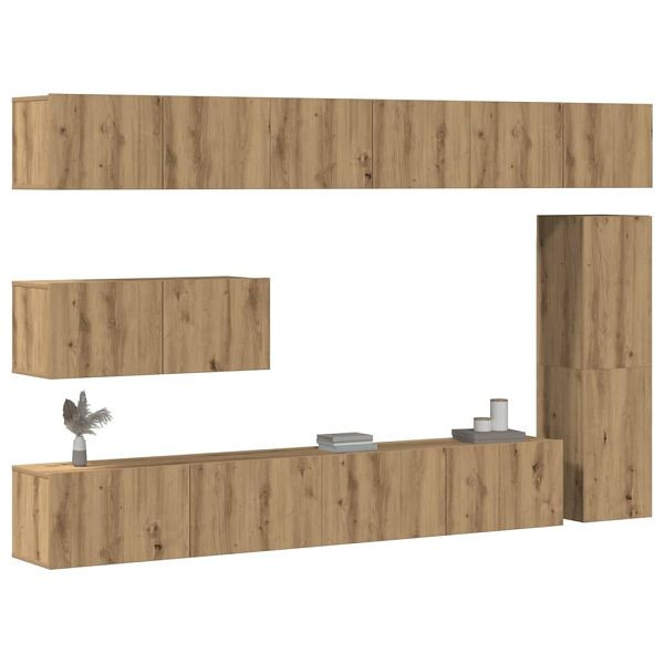 vidaXL 7-tlg. TV-Schrank-Set Wandmontage Artisan-Eiche Holzwerkstoff, 3329214
